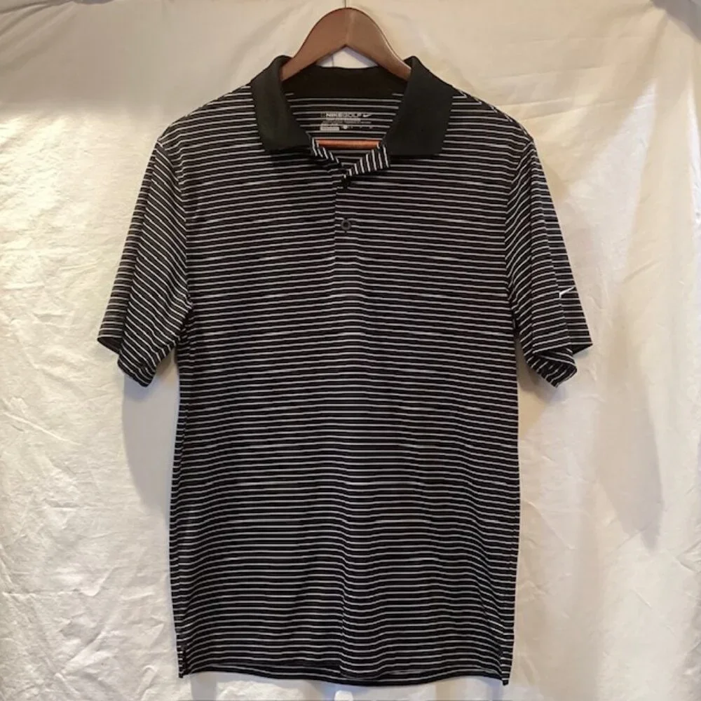 Two Nike Shirts Dry Fit Mens Small Black & White Stripe, Dark Gray Solid Vietnam